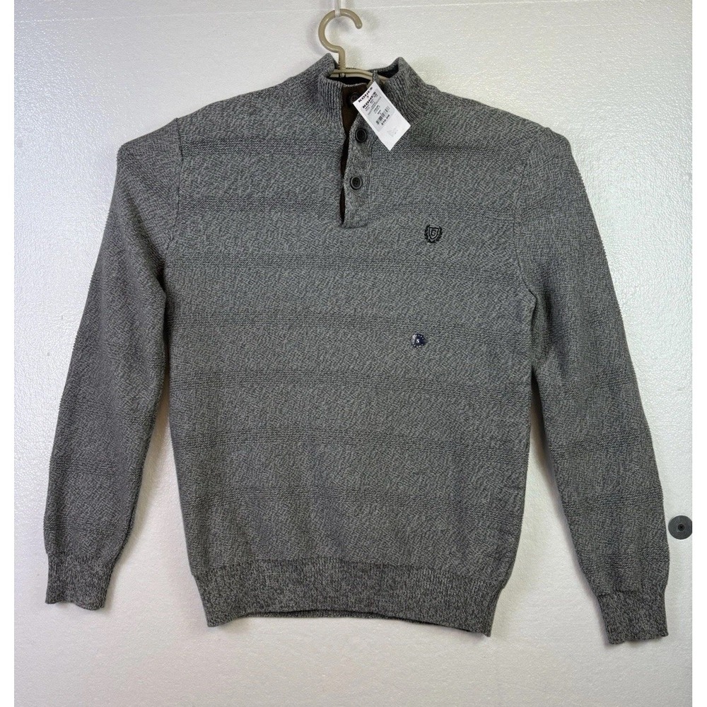 New Chaps Men's Sz S Gray 100% Cotton Sweater Pullover 1/4 Button Casual Dad